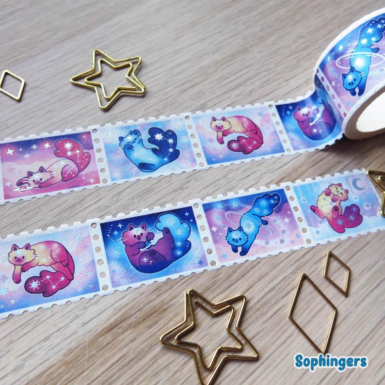 Washi Tape Stamps 25mm 5M Holo Metallic Foil, Galaxy Paws image 1