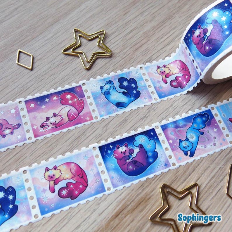 Washi Tape Stamps 25mm 5M Holo Metallic Foil, Galaxy Paws image 2