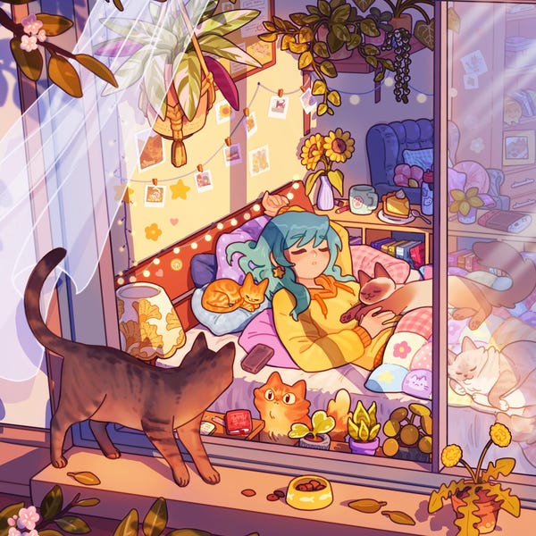 A5 postcard, Nap time, Art print