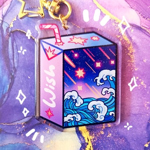 Porte-clefs Brique de souhaits // Porte-clés en acrylique transparente pailletée