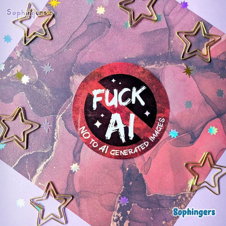 Fuck AI Sticker // Holographic Glossy Vinyl Decal image 1