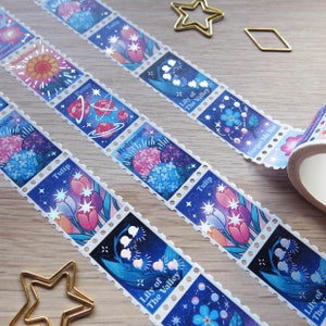 Washi Tape Timbres 25mm 5M Holo Foil Métallique, Starry blooms