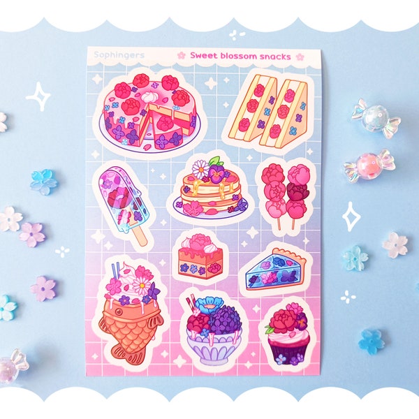 Planche de sticker, snack fleuris de printemps // Planche d'autocollant en vinyle mat