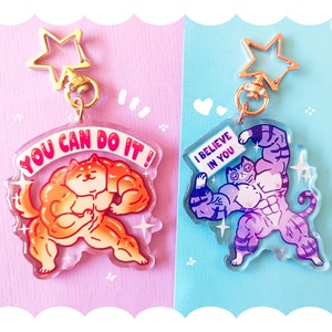 Buff Dog and Cat Keychain // Cute transparent acrylic animal keychain