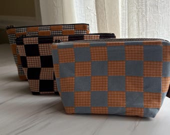 Checker Pouch: Crochet pouch, Knitting pouch, Cosmetic Bag, Makeup Bag, Toiletry Bag, Accessories Bag