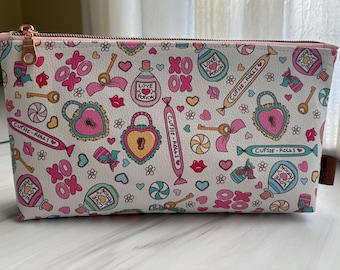 Valentine Notions Pouch: Cotton Makeup Bag, Zippered Storage