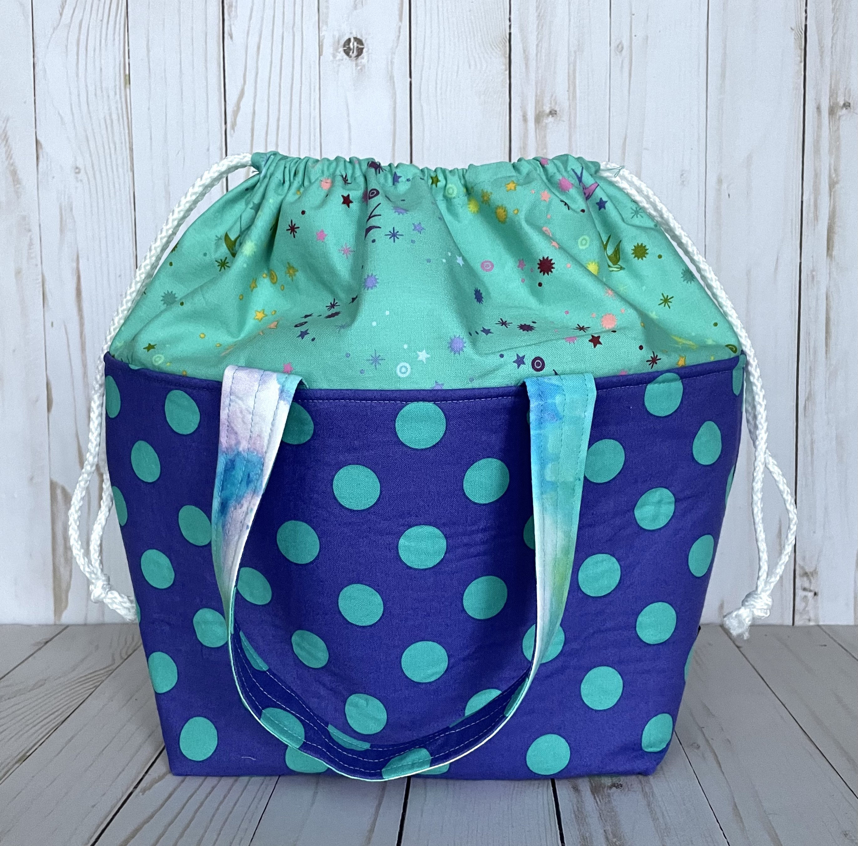 Blue Polka Dot Project Bag Drawstring Bag Drawstring Tote Etsy