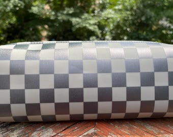Black Gray Checker Vinyl Pouch, Vinyl Pencil Case