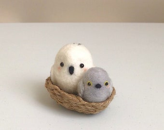 Needle felted snowy owl and a baby
