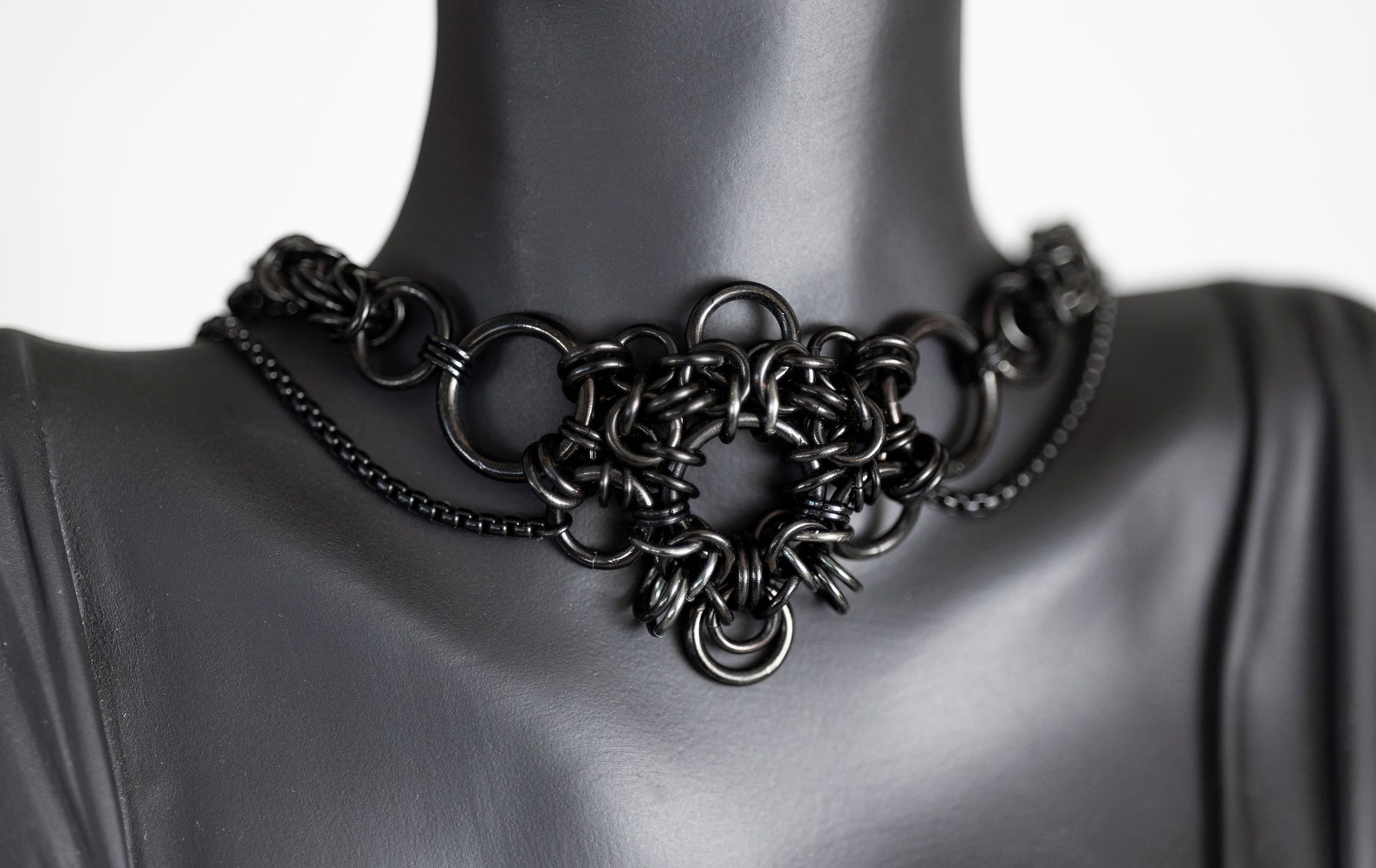 Black Gothic Chainmail Necklace - Unique Statement Piece - Etsy