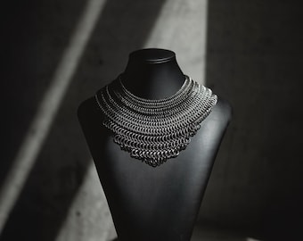 Handmade Gunmetal-Colored Chainmaille Statement Necklace