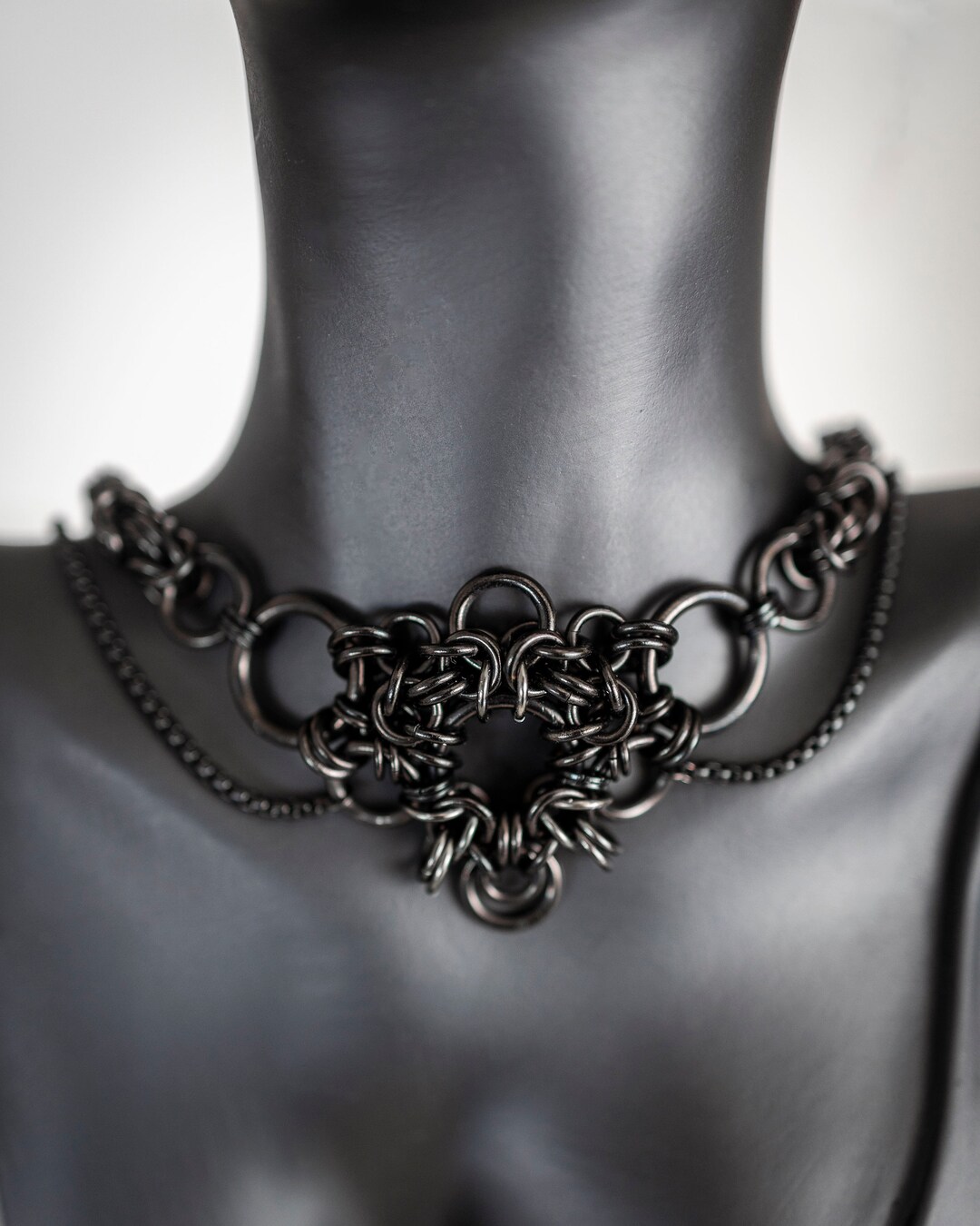 Black Gothic Chainmail Necklace - Unique Statement Piece - Etsy