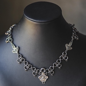 Handmade Chainmaille Victorian Necklace - Filigree Gothic Style, Stainless Steel with Brass Detail