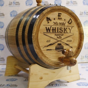 Tequila Wine Bourbon OAK AGING Black Hoop BARREL– American Engraved Barrel For Birthday Gift
