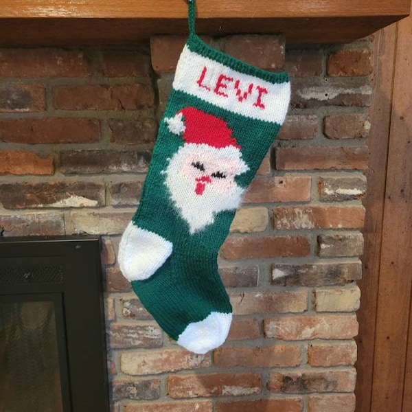 Personalized Hand-Knit Santa Christmas Stocking with 100% Angora Beard - Free Shipping