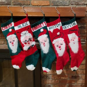 Personalized Hand-Knit Santa Claus or Mrs. Claus Christmas Stocking - 100% Angora on Beard - Free Shipping