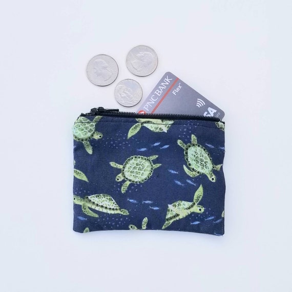 3 Designs Ocean Themed 4" Zippered, Lined Change Purse, Tech Bag, Card Holder and More - Sea Turtles, Sharks, or Sea Shells