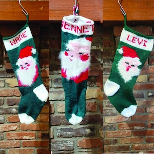 Personalized Hand-Knit Santa Claus Christmas Stocking - 3 Styles -  100% Angora on Beard - Free Shipping
