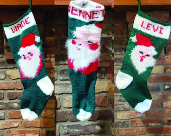 Personalized Hand-Knit Santa Claus Christmas Stocking - 3 Styles -  100% Angora on Beard - Free Shipping