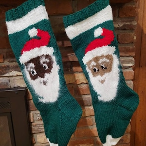 Personalized Hand-Knit Black Santa Christmas Stocking with 100% Angora Beard - Free Shipping