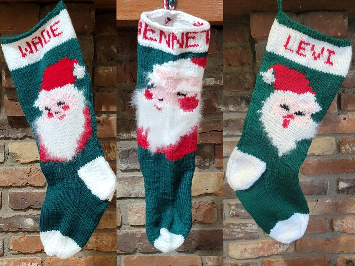 Vintage Knit Christmas Stocking Pattern Santa Claus Geese Striped