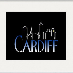 Cardiff, Wales, Skyline Kunstdruck | Inspiriert vom ikonischen Skyline-Logo von Seattle in der US-Sitcom Frasier.