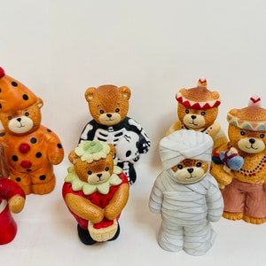 Vintage Enesco Teddy Bear Figurines - Halloween Crew