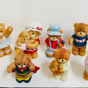 Vintage Enesco Teddy Bear Figurines - Ma, Pa & Family