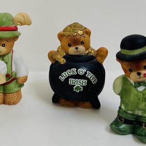 Vintage Enesco Teddy Bear Figurines - St.Paddy&#39;s - 3 Bears
