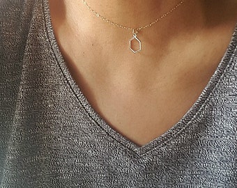 Hexagon  Necklace, Geometric necklace, Hexagon Jewelry, Silver Honeycomb necklace Geo Necklace, Hex necklace, Minimalist Jewelry