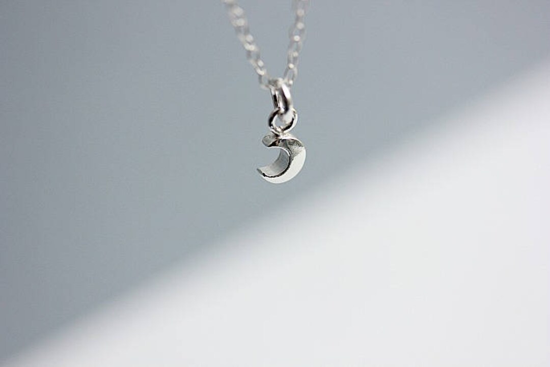 Sterling Silver Crescent Moon Necklace, Tiny Silver Charm - Etsy