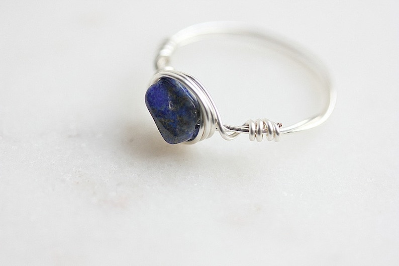 Blue ring September Birthstone Ring Delicate ring Wire wrapped ring Wire wrap Lapis Lazuli Crystal bead ring Blue gemstone ring
