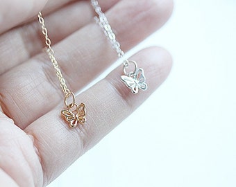 Tiny Butterfly Charm, 925 Sterling Silver, Gold Filled, Mothers Day Gift , Little Girls Necklace, Gift for her, Bridesmaid Gift