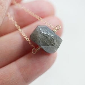 Gray faceted Labradorite Necklace Gold filled Faceted Nugget Labradorite Necklace Gray Gemstone Necklace February Birthstone Necklace image 3