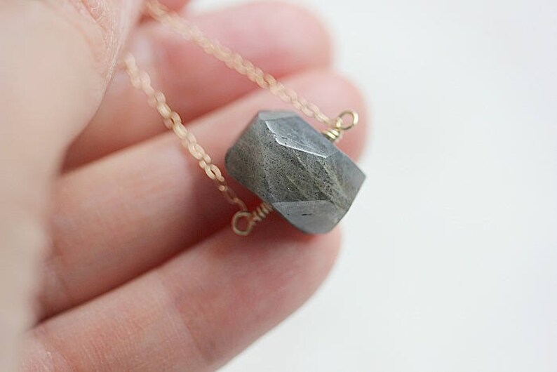 Gray faceted Labradorite Necklace Gold filled Faceted Nugget Labradorite Necklace Gray Gemstone Necklace February Birthstone Necklace image 3