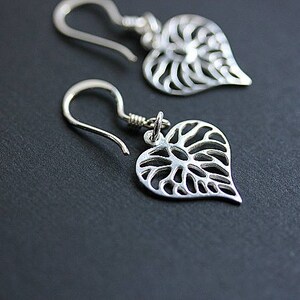 Dangle Leaf Earrings, Filigree Heart Leaf Earrings, Leaf Jewelry, Minimalist Jewelry, Floral Earrings, Heart Dangle, Heart shape Earrings image 6