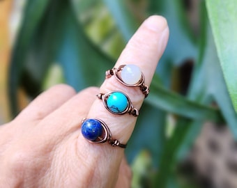 Hand Wire wrapped Gemstone  Ring, Antique Copper Wire, Healing Crystal Jewellery