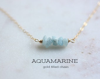 Aquamarine Necklace, March Birthstone, Crystal Necklace, Gold filled, Sterling Silver, Aquamarine Jewelry, Handmade necklace for women