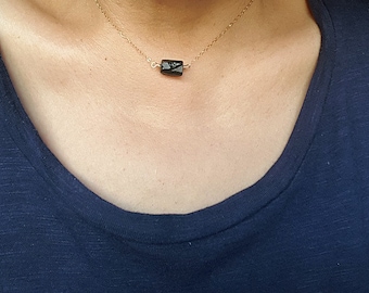 Raw Black Tourmaline necklace, Tourmaline pendant, Tourmaline Jewelry, Tourmaline stone necklace, Raw Black Crystal, October Birthstone