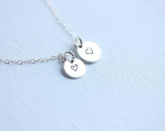Tiny Heart Necklace - Hand stamped  Little Heart Necklace - Hand Stamped Jewelry - Simple Necklace - Sterling Silver Disc - Gift for her
