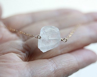 Raw Crystal Necklace, Raw Clear Crystal Quartz Necklace, Raw Rose Quartz Necklace, Raw Amethyst Necklace, Birthstone Necklace, Gold Filled