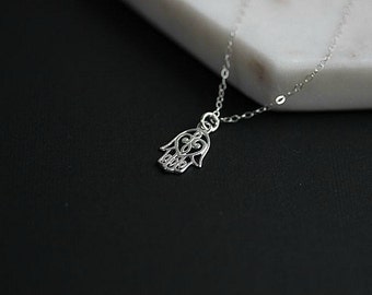 Open  Hamsa Hand Necklace  - Hand of Fatima -Silver Hamsa necklace - Hamsa Necklace in Sterling silver - Gift for her - Yoga necklace