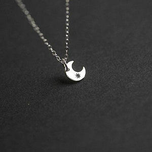 TINY Crescent Moon With Etched Star Necklace, Sterling Silver, Moon Star necklace, Keepsake Jewellery, Celestial Necklace, Moon Beam Jewelry