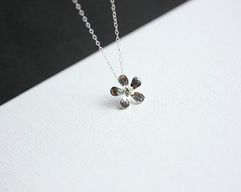 Silver Flower Charm Necklace, Orchid Flower Pendant, Flower girl gift, Botanical Necklace, Elegant Necklace, Wedding necklace