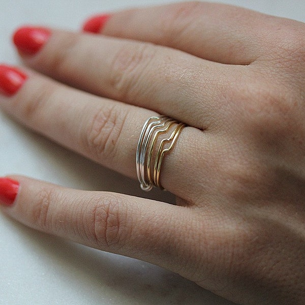 Wire triple stack ring - Beach Ring - Boho ring - Black Wave Ring - Rose gold Wave ring - Gold Wave ring - Unisex Ring - Handmade ring