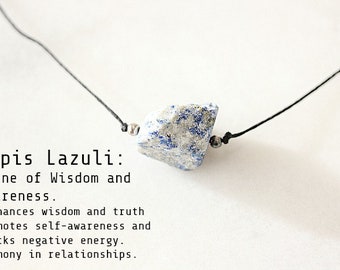 Raw Lapis Lazuli Necklace, Natural Raw Lapis Lazuli pendant, Unisex Lapis Lazuli Necklace with Adjustable black cord