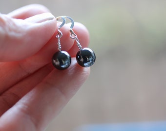 Sterling Silver Hematite Earrings, Dangle gemstone earrings, Lever back Earrings, French wire Earrings, Dark gray earrings, Healing gemstone