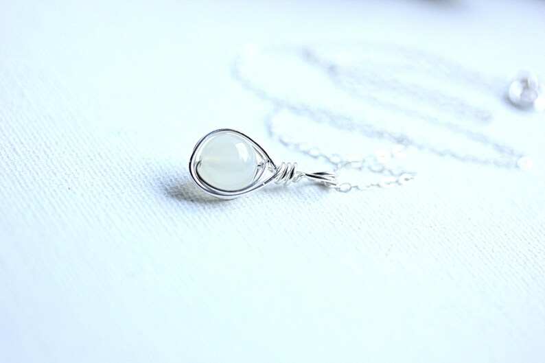 Moonstone Silver June Birthday necklace Moonstone Jewelry Wire wrap moonstone pendant necklace White moonstone White Gemstone necklace