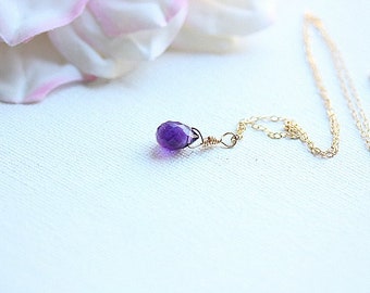 Amethyst Gemstone Necklace, Purple Gemstone, February Birthstone Necklace, Amethyst Jewellery, Layering Necklace, Gold Amethyst necklace