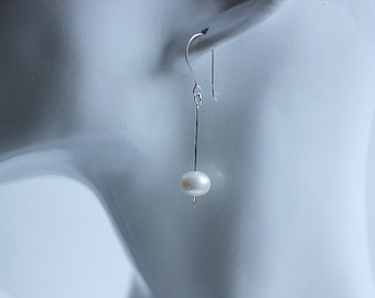 Long Dangle Pearl Earrings - Sterling Silver - Pearl Drop Earrings - Bridesmaid Gift - Pearl Dangle - Gift for Girlfriend - Gift for her